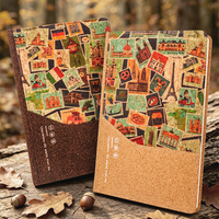 Cuaderno de Viaje Vintage con Estampado, Tapa Dura de Corcho Reciclado y Posos de Café, Personalizable con Logotipo, Tamaño A5