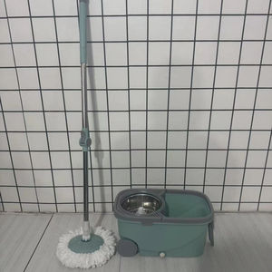 Juego de herramientas de limpieza para el hogar al por mayor, con cubo giratorio de acero inoxidable, ruedas para cubo de fregona y fregona giratoria 360 de alta resistencia. - Product Image 1