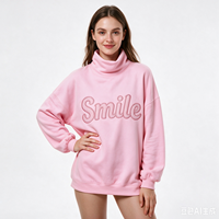 Sudadera de cuello alto para mujer, cálida, deportiva, de invierno, personalizada con bordado, de manga larga, extragrande y gruesa.
