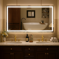 Miroir de salle de bain LED en verre trempé moderne 72x36 pouces, en stock aux États-Unis, anti-buée, décoration intérieure avec interrupteur tactile, éclairage, indice de protection IP44