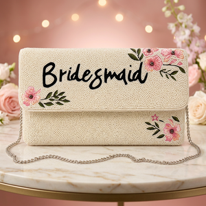 Pochette de Soirée Mariage de Luxe Faite à la Main Personnalisée pour Demoiselle d'Honneur, Sac à Main Perlé Floral Personnalisé pour Femme - Product Image 4