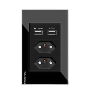 Enchufe de Corriente Estándar de Brasil, Panel de Cristal, Protección Contra Sobrecargas, Salida de Interfaz Dual 1A1C, Enchufe de Pared USB Tipo C - Product Image 3
