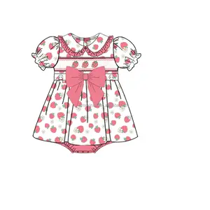 Puresun子供スモッキング服ブティックサマーキッズロングドレス女の赤ちゃんストロベリードレス弓付き