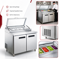 Meja Persiapan Salad Berpendingin dengan Tutup Kaca Komersial, Meja Persiapan Salad Stainless Steel dengan Wadah GN untuk Restoran Buffet