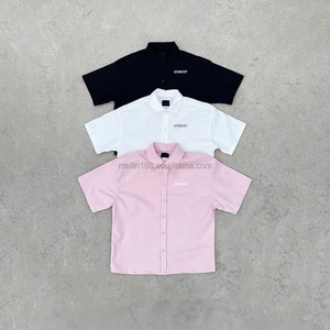 Summer Casual Wear Factory Custom Men's Polo Shirts High Quality Oversized Baggy Boxy Fit Shirts Short Sleeve Button <b>up</b> Shirt - Product Image 1