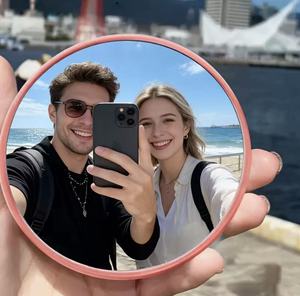 Handheld Convex Selfie <strong>Mirror</strong> for Travel, Wide-Angle Reflective <strong>Small</strong> Round <strong>Mirror</strong>, Photography Prop for Friends to Capture - Product Image 1