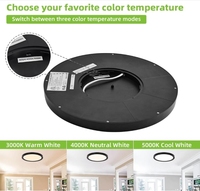 Plafonnier à écran plat LED noir de 12 pouces sélectionnable CCT 3000K/4000K/5000K montage encastré pour placard de cuisine