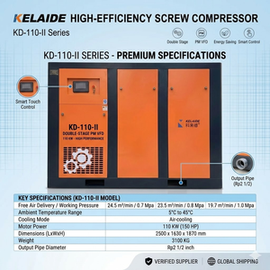 เครื่องอัดอากาศแบบสกรู KELAIDE KD-110-II ประสิทธิภาพสูง 24.5 ลูกบาศก์เมตร/นาที แบบสองจังหวะ PM VFD รุ่นอุตสาหกรรมแบบติดตั้งถาวร - Product Image 3