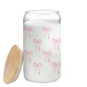 Copo de Vidro Mason Jar de 16oz com Canudo e Tampa de Bambu, Copo de Café com Laço Fofo para Bebidas Geladas, Presente - Product Image 2