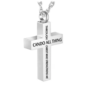 Engraving Cross Pendant Necklaces Memorial Cremation Urn for Ashes Stainless Steel Jewelry Keepsake Gift for Human or Pet