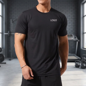 <b>Men's</b> Black Short Sleeve Round Neck T-<b>Shirt</b> Solid Color Quick Dry Casual Wear Front Logo Heat Transfer Printing Summer Style - Product Image 2