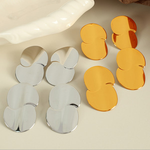 Geometric Cuff Earrings 18k Gold Plated <b>Titanium</b> Steel Minimalist Round Design Unisex Everyday Wear - Product Image 1