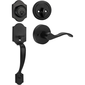 Ensemble de poignée de <span class=keywords><strong>porte</strong></span> avant et de serrure à pêne dormant noir mat, ensemble de serrure de <span class=keywords><strong>porte</strong></span> extérieure à cylindre unique, style moderne, réversible pour gauche et droite - Product Image 1