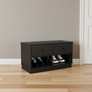 Panca contenitore DEPOT E-SHOP con due cassetti e ripiani aperti, scarpiera nera per arredamento soggiorno - Product Image 2