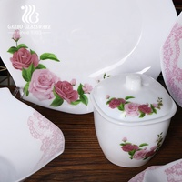 Impression personnalisée 58pcs Spinning Style Opal Ware Vaisselle Ensembles Forme Carrée Blanc Opale Verre Bols Assiettes Plante 58pcs