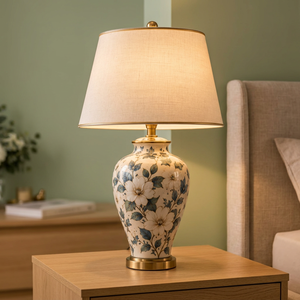 Traditional Metal Desk <b>Lamp</b> with Flower-Shaped Fabric Lampshade Warm White LED Floor <b>Lamp</b> for Living <b>Room</b> Home Decor - Product Image 2