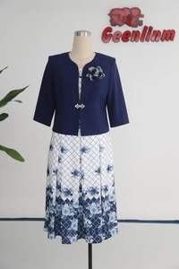Trajes de Vestir Azules con Estampado a Cuadros para Mujer, Conjuntos de Ropa para Mujer de Talla Grande, Traje de Iglesia para Dama - Product Image 2