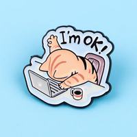 En gros, épingles en métal à motifs de dessins animés, épingles à citation de chat mignon, badges créatifs à lettres anglaises, épingles souvenirs avec impression UV pour la décoration de vêtements