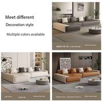Canapé d'angle en cuir véritable minimaliste italien moderne avec coussins rembourrés en éponge et pieds en bois pour salon