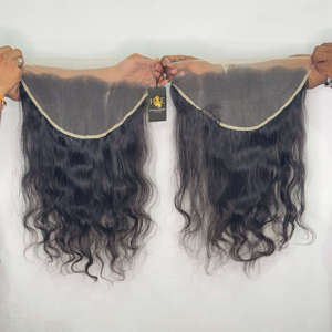 Extensions de cheveux humains Raw Indian Temple, bouclés, lisses, avec lace closure, deep wave, 13x6, avec lace closure transparente HD - Product Image 2