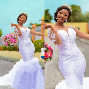 African Mermaid Wedding Dress White Ivory Lace Sweetheart Neckline Natural Waistline Long Sleeve Figure Flattering - Product Image 2