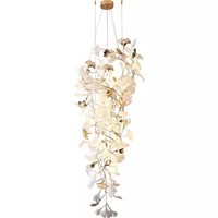 Lustre moderne d'intérieur à longue suspension, design feuilles de Ginkgo, hauteur réglable, éclairage d'escalier haute luminosité MD88222