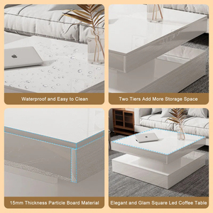 Mesa de Centro de Alto Brillo con Luz LED RGB, Diseño Moderno de Dos Niveles, Directo de Fábrica con Certificación ISO9001 - Product Image 3
