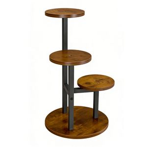 3단 목재 및 금속 화분 스탠드, 소박한 스타일의 바닥형 화분 받침대 (실내, 가정, 발코니용) - Product Image 1