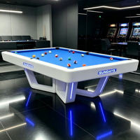 Table de billard commerciale moderne avec éclairage LED personnalisé, tissu violet, structure solide et stable pour club - Vente en gros usine