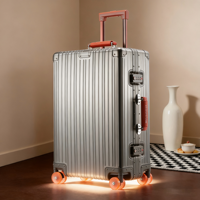 Valise en aluminium intégral 20-28 pouces, bagage d'affaires à roulettes avec serrure à combinaison, grande capacité, poignée en cuir pour les voyages de loisirs