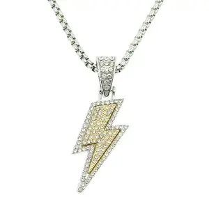 Fashion Jewelry Necklaces: Trendy INS Style Necklace with Full Diamante Two-tone Lightning Pendant, Perfect for Nightclubbing an