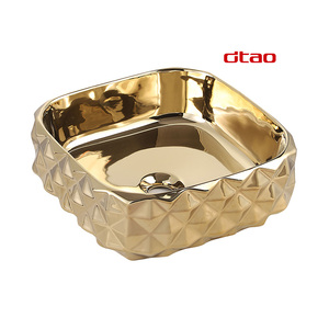 Lavabo Carré Moderne en Céramique Dorée, à Poser sur Table, <span class=keywords><strong>pour</strong></span> Hôtels – Accessoires de Salle de Bain - Product Image 1