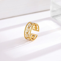 Europäisch-Amerikanischer Stil Breiter Offener Verstellbarer Edelstahlring für Damen 18K Vergoldet Party Mode Einzigartiges Design