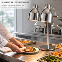 Lampe chauffante alimentaire à double tête avec base ronde pour buffet de restaurant, présentation de traiteur et service de cuisine d'hôtel