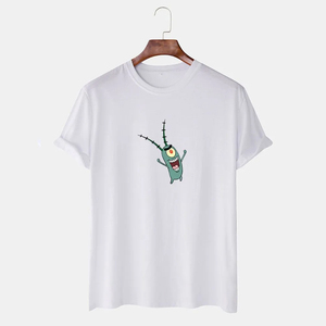 T-shirt graphique pour homme One Eyed Plankton, col rond, manches courtes, décontracté, en coton, imprimé dessin animé amusant, haut d'été - Product Image 1