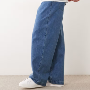 Jean baggy vintage bleu moyen pour homme, taille haute, coupe droite, collection Printemps-Été 2026, le plus vendu - Product Image 2