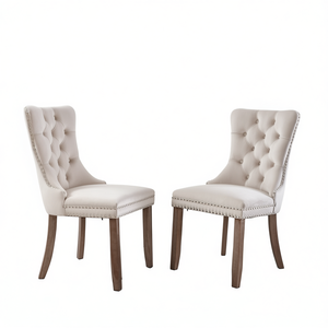 <b>Velvet</b> <b>Dining</b> <b>Chair</b> Set Tufted Backrest Wood Legs Modern Style For Kitchen <b>Dining</b> Room Seating - Product Image 1