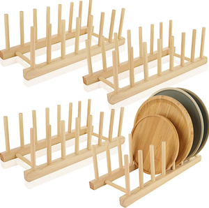 Escurridor de Platos de Madera con 7 Ranuras, Instalación Tipo Gancho, Diseño Multifuncional para Cocina, Incluye Escurridor de Platos y Organizador de Tazones - Product Image 1