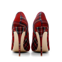 OEM/ODM Nouveauté Chaussures Femmes Talons Chaussures de Bureau pour Femmes Chaussures Habillées à Bout Pointu en Denim à Carreaux Talons Hauts pour Femmes