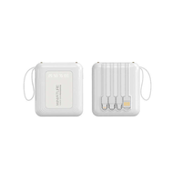 Batterie externe ultra-fine 10000 mAh, charge rapide 2A 10W Type-C, 4 câbles intégrés, écran LED, cordon, chargeur portable pour voyage
