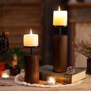 Juego de Portavelas de Madera Modernos |   Candelabro de Madera Maciza, Decoración Rústica para Mesa, para el Hogar y Decoración de Bodas - Product Image 5