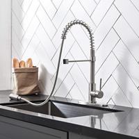 Fabricación de grifos Sin plomo SUS Grifo de cocina extraíble con cuello de resorte de níquel cepillado de una sola manija