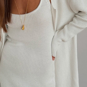 Conjunto de Vestido de Punto para Mujer con Vestido Mini Acanalado sin Mangas y Chaqueta Larga Tipo Cárdigan, Atuendo Casual Primavera Verano 2026 - Product Image 4