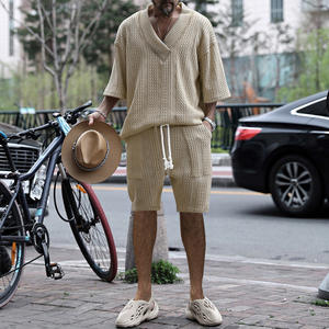 เซ็ตเสื้อสเวตเตอร์คอวีแขนยาว2ชิ้นสำหรับผู้ชายเครื่องแต่งกายแนวสตรีทเลานจ์สุดหรูสำหรับกีฬากลางแจ้งทุกวัน - Product Image 4