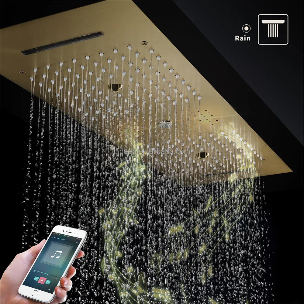 Music LED Shower System 36*12inch Shower Head Mist Rain Waterfall Ceiling Embedded Bathroom Thermostatic Shower Faucet