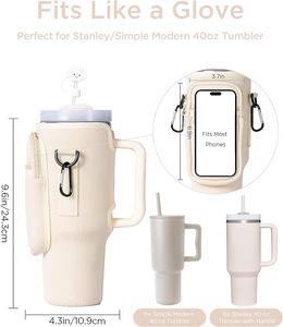 Adjustable Strap Neoprene 40oz <b>Water</b> Bottle Carrier Sleeve <b>Pouch</b> Tumbler Cup Holder Sling Bag with Phone Pocket - Product Image 2