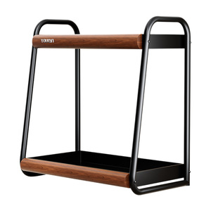 Youqin Kitchen <b>Spice</b> <b>Rack</b> 2 Tier Wood Metal Condiment Storage Organizer For Countertop Multifunctional <b>Rotating</b> Shelf - Product Image 5