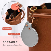 Miroir de poche compact en cuir PU personnalisé, rond, 8 cm, miroir de maquillage pliable, petit miroir de voyage, cadeau de beauté, fabricant