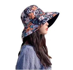太阳夏季双面平棉定制标志刺绣女性可逆式渔夫斗帽