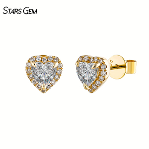 Pendientes de Diamante Cultivado en Laboratorio Starsgem de 0.77ct, Corte Corazón de 4.5*4.5mm, Estilo Vintage Unisex, Chapados en Rodio Amarillo y Blanco sobre Oro de 18K - Product Image 1